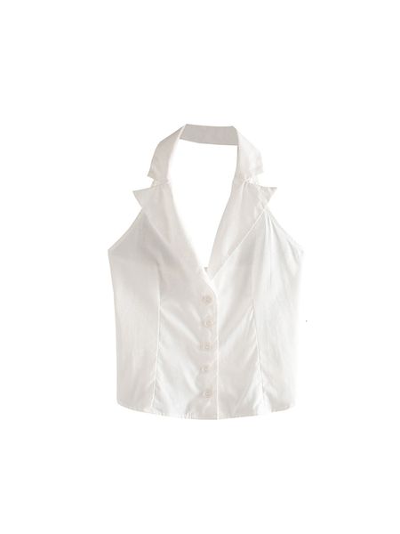 

2021 new vintage all match halter sleeveless shirt without back short for light white women elasticity b3wf
