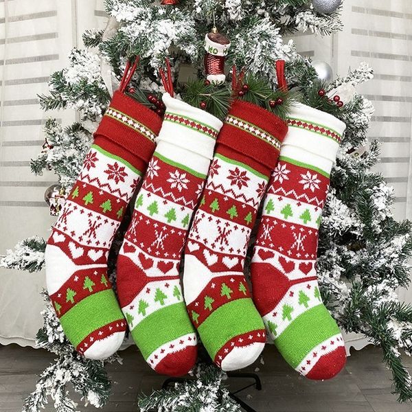 

decorative knitted christmas wool socks red and white gift bag for children party supplies t2i51286