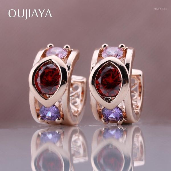 

oujiaya luxury 585 rose gold round earrings natural zircon simple exquisite wedding party fine jewelry women dangle earrings a411, Silver