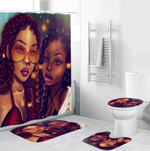 

shower curtains black art afro mom and daughter bathroom african american women curtain toilet cover mat non-slip bath rug set