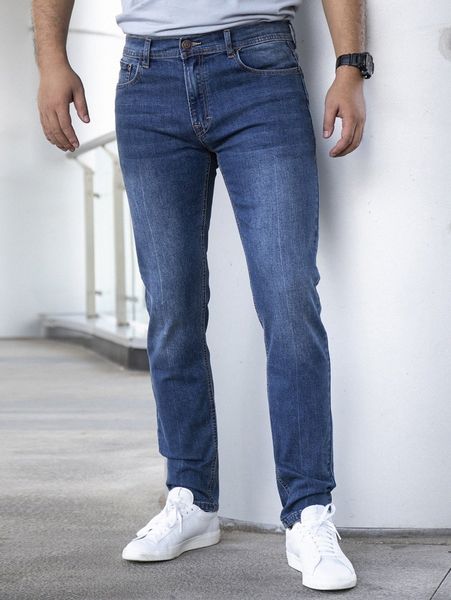 

men slant pocket bleach wash jeans l1fj#, Blue