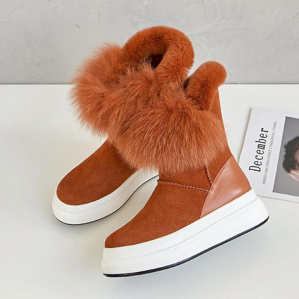 

winter ankle boots cow-suede-leather boots fashion natural-fur warm comfortable snow women, Black