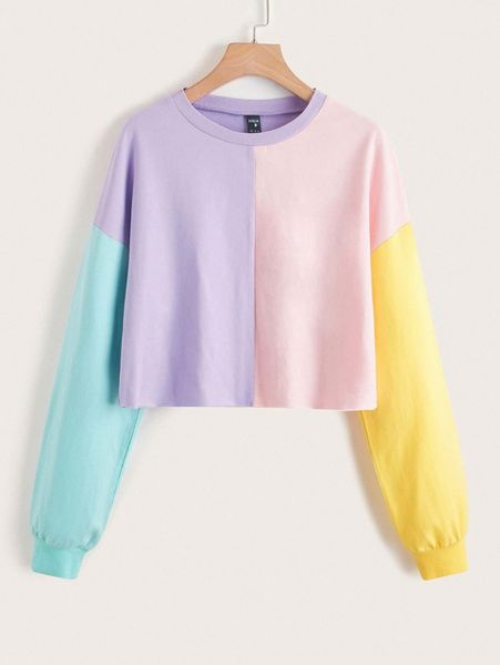 

colorblock drop shoulder sweatshirt 26e6#, White;black