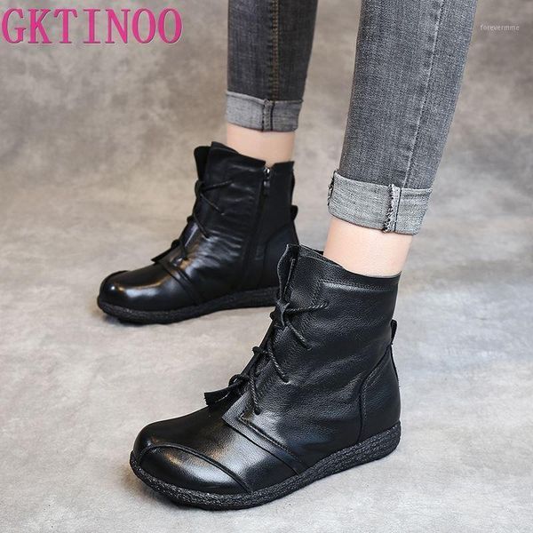 

boots gktinoo lace-up women genuine leather ankle shoes flat with vintage lady retro solid black for women1