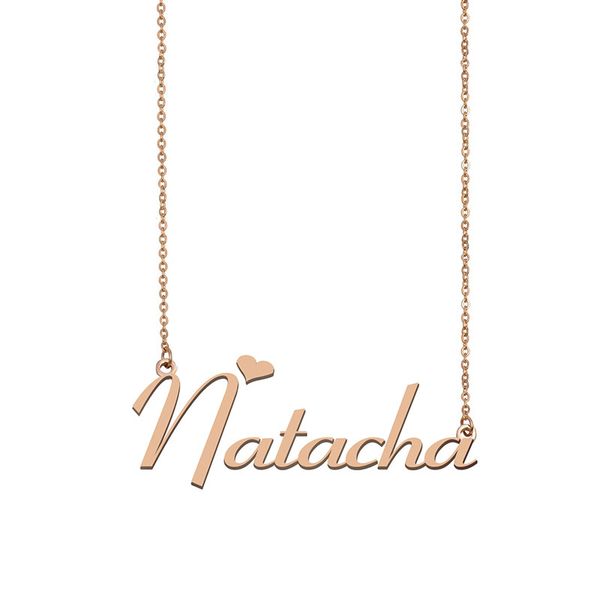 

natacha name necklace custom nameplate pendant for women girls birthday gift kids friends jewelry 18k gold plated stainless steel, Silver