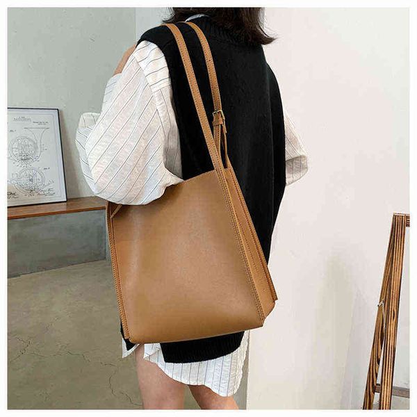 

shopping bags quality women tote shoulder leather handbag designer luxury large capacity solid color shopper bolsos 220307
