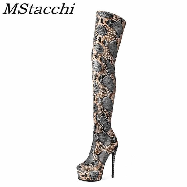 

mstacchi serpentine platform stiletto women over-the-knee boots side zipper 2020 rome retro women's shoes sapatos das mulheres, Black