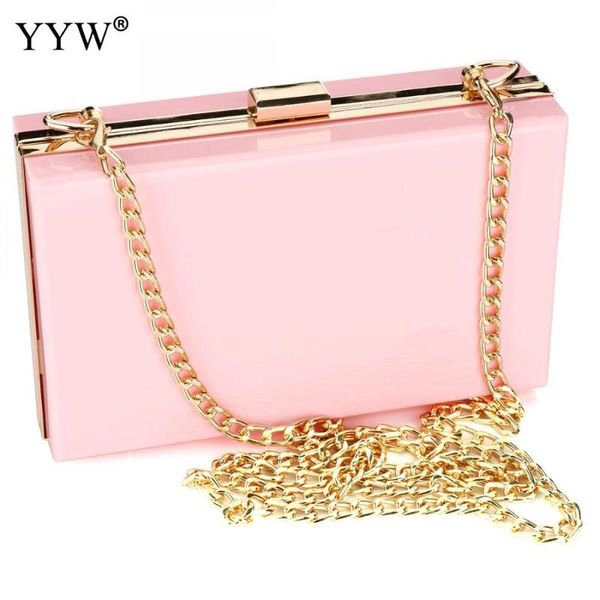 

yyw transparent box clutch bag pink women handbag 2020 pochette femme green shoulder bag women gold chain sac transparent femme
