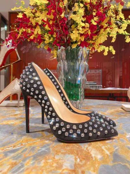 

summer luxury sandals lady pointed toe red bottom planet choc studded ankle strap slippers women sandal flats party dress wedding, Black