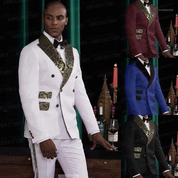 

double breasted men's white wedding suits 2 pieces set fashion designs gold collar groom prom dinner dress tuxedo blazer pants1, White;black