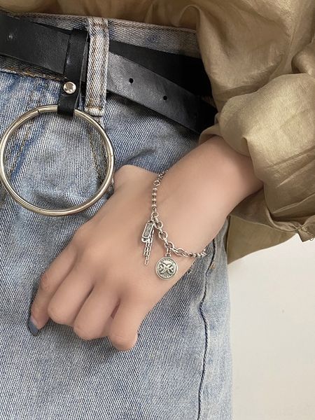 

tfnm7 innovative in summer pure silver simple round brand in bracelet bracelet japan and south korea new s925 huyeq, Golden;silver