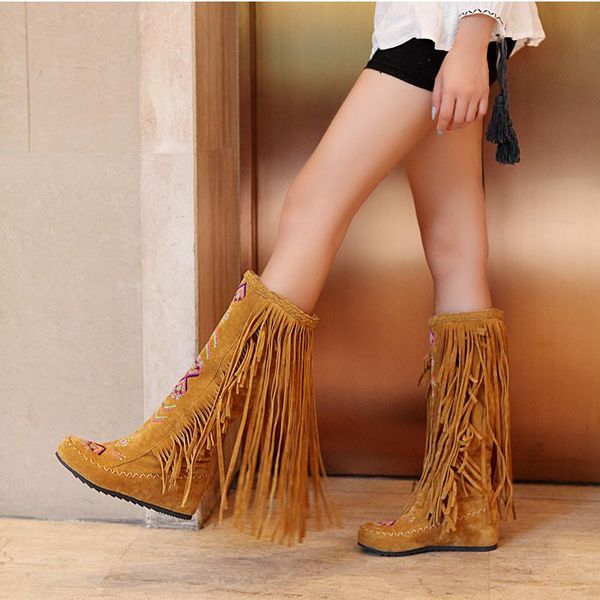 

dilalula китайский стильная вышивка большого размера 34-48 добавить 2 виды меха женская обувь кисточки осень сапоги зимние моды длинные сапо, Black