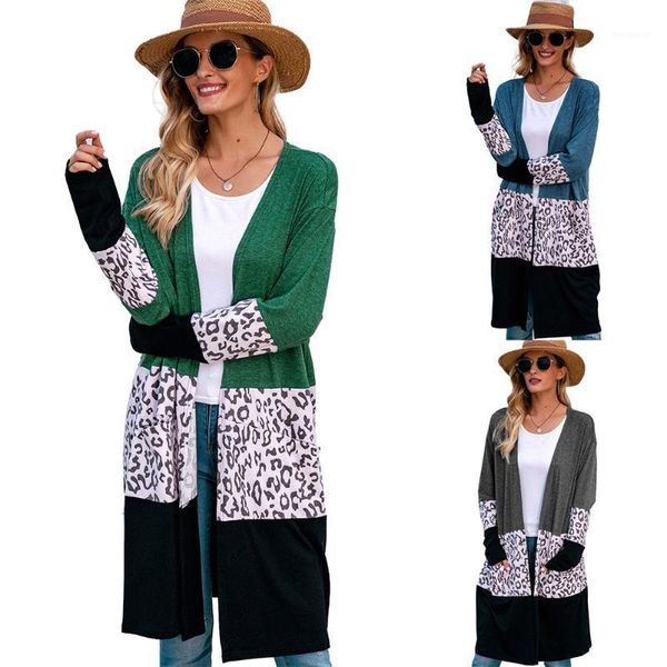

women contrast color printed knitwear, long sleeve loose sweater coat, open front pocket cardigan spring autumn sweaters 20201, White