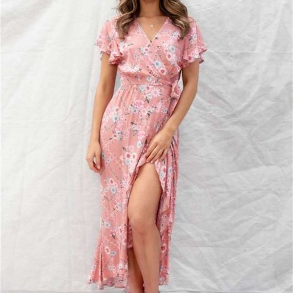 

2020 new bohemian print summer v-neck dress, Black;gray