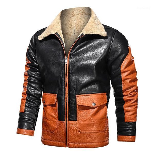 

faux fur coat men patchwork vintage winter leather jacket streetwear motorcycle jacket casual coat winter chaqueta moto hombre1, Black