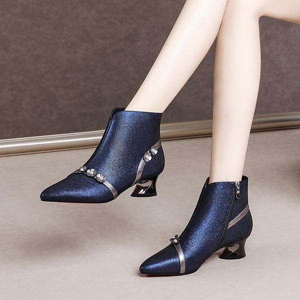

fhanchu fashion ankle boots womanautumn/winter shoesabnormal heel short botasside zippointed toeblackbluedropshipping, Black