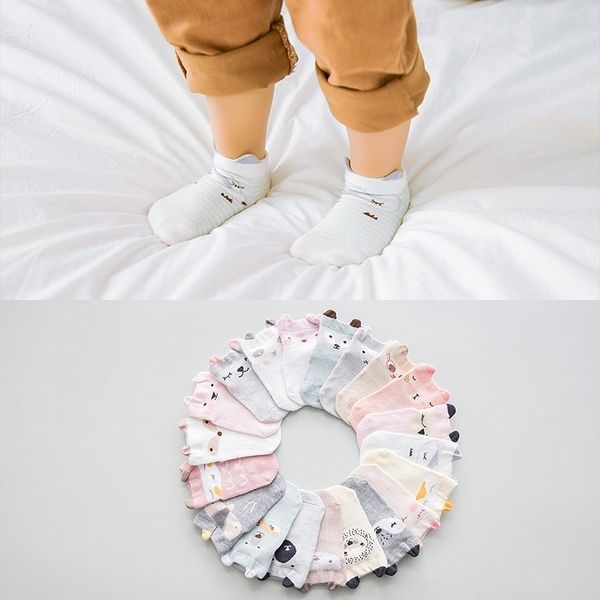 

5 pairs/ lot 0 to 24m cute animal baby socks summer infants mesh short socks newborns thin combed cotton socks for boys girls y201009, Pink;yellow