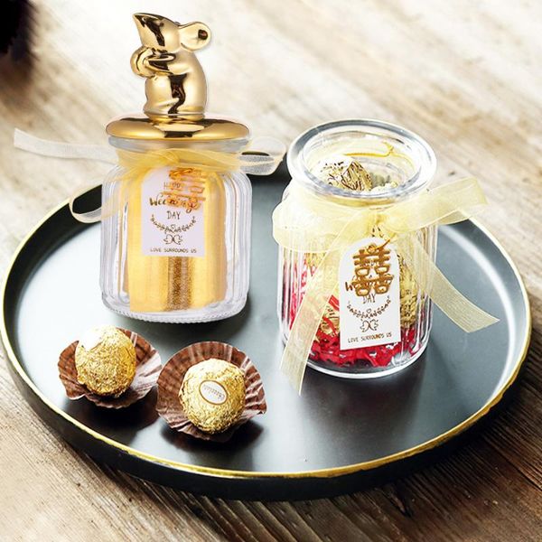 

1pc wedding glass candy box hand gift animal ceramic jar sealed glass (golden