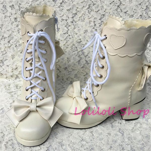 

princess sweet lolita shoes lolilloliyoyo antaina japanese design custom thick bottom white high-ed boots with bow an9008, Black