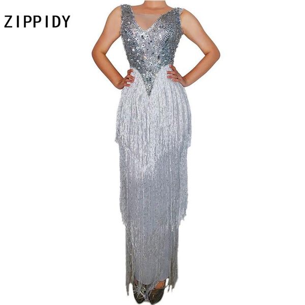 

stage wear silver rhinestones fringe bottom dress bar dance women singer outfit evening birthday celebrate, Black;red