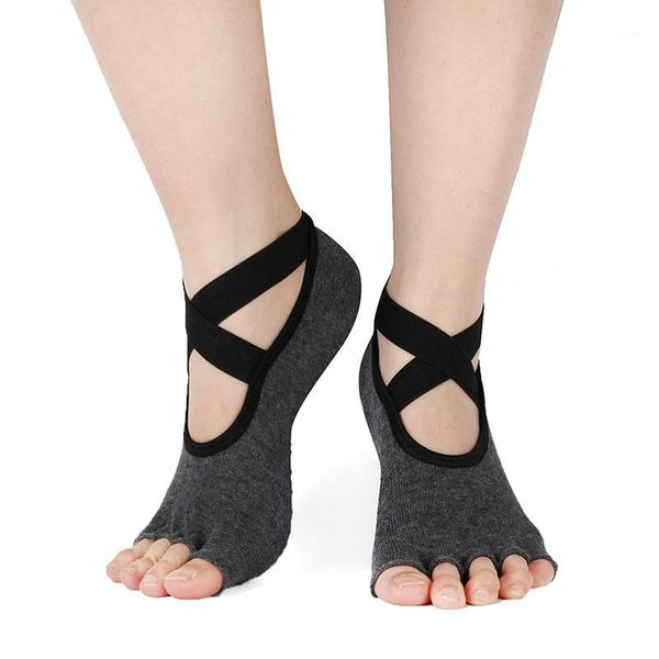 

half toe ballet socks low cut yoga breathable grip dance slippers sports gym 5 fingers socks women cotton pilates sock fitness1, Black