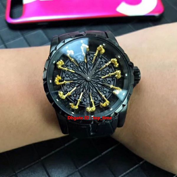 

10 style watch excalibur the knights of the round table automatic mens watch black pvd black leather strap gents watches, Slivery;brown