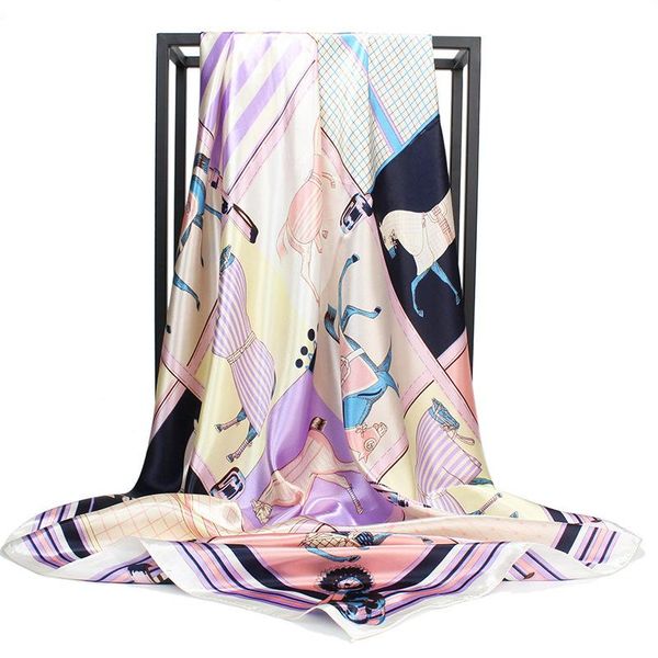 

scarves design silk scarf women fashion 2021 summer horse printed square female foulard bandana large head hijab 90*90cm, Blue;gray