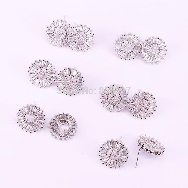 

8pair popular cz micro pave initial letter round earring studs charm for women, Golden;silver