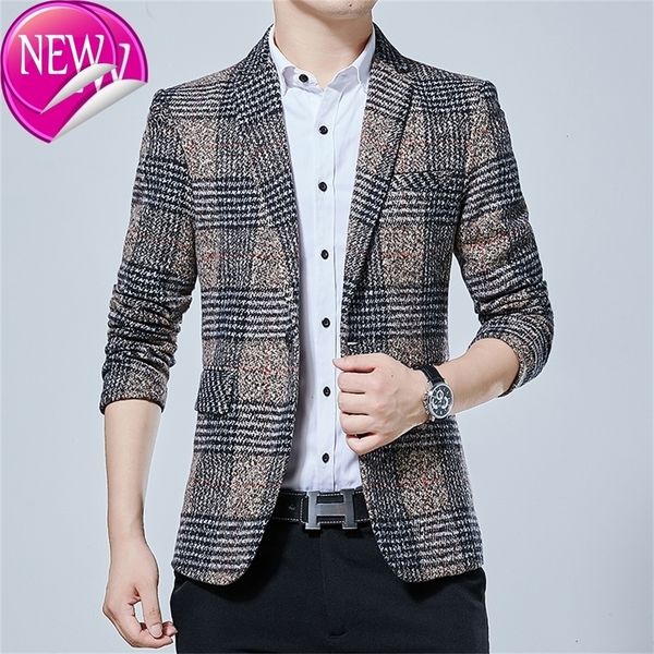 

2020 new luxury classic men's casual plaid blazer autumn spring fashion brand loose long suit, Black