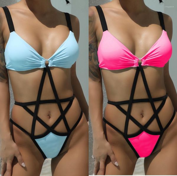 

new five-pointed star hollow out bikini swimwear high waist panelled women clothes 2021 spring bikinis swimsuit, White;black