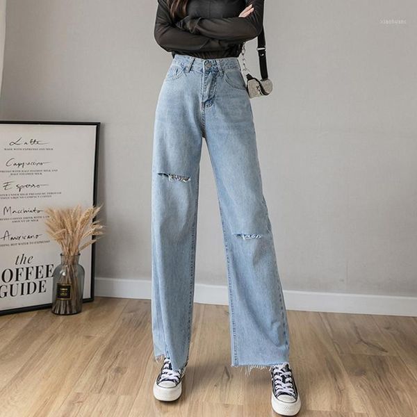

woman jeans high waist ripped jeans 2020 spring summer for clothes wide leg denim clothing blue streetwear fashion vintage pants1