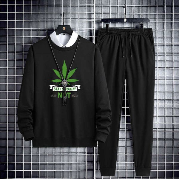 

new spring and autumn leisure 2020 sports suit round neck long sleeve sweater fashion korean men's two piece set, Gray