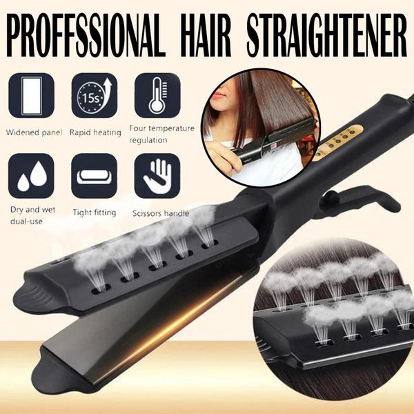 

hair straightener four-gear temperature adjustment ceramic tourmaline ionic flat iron curling iron hair curler for women hair, Black