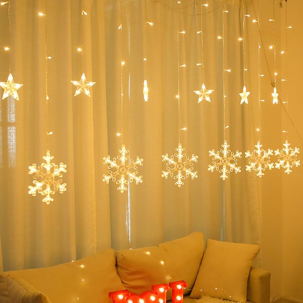 

fengrise snowflake moon star curtain string led light decoration for home christmas fairy lamp holiday lighting