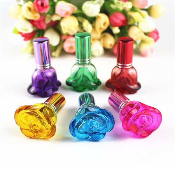 

20pcs/lot 6ml mini colorful rose shaped glass perfume bottle parfum fragrance cosmetic packaging bottle refillable gla jllobd