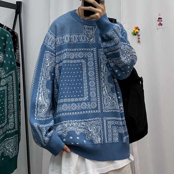 

2021 male sweater autumn lean new winter retro cashew flower nightgown youth men's clothing xmr4, White;black