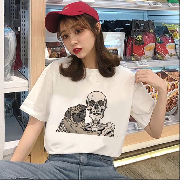 

kawaii horro skull and dog femal tshirt cartoon tees casual t shirt harajuku short sleeve fun ulzzang tee top, White