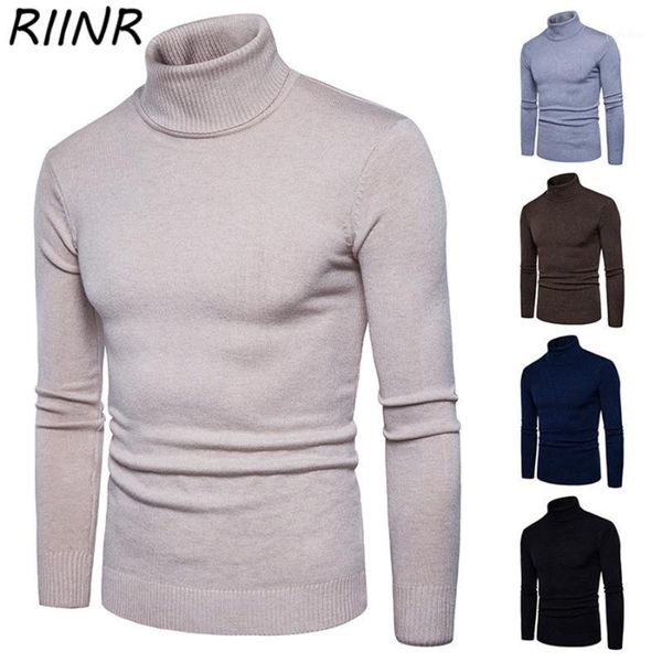 

riinr 2020 autumn and winter new solid color sweater men's fashion slim pullover high collar sweater -3xl1, White;black