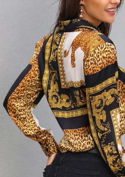 

women blouses new fashion womens clothing leopard print knot front long sleeve women blouse drop shipping, White