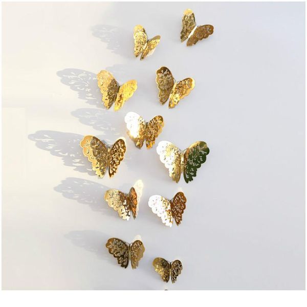 

new 12pcs/set 3d hollow golden butterfly wall stickers for home fridge decoration wall decor butterfly de jllprz
