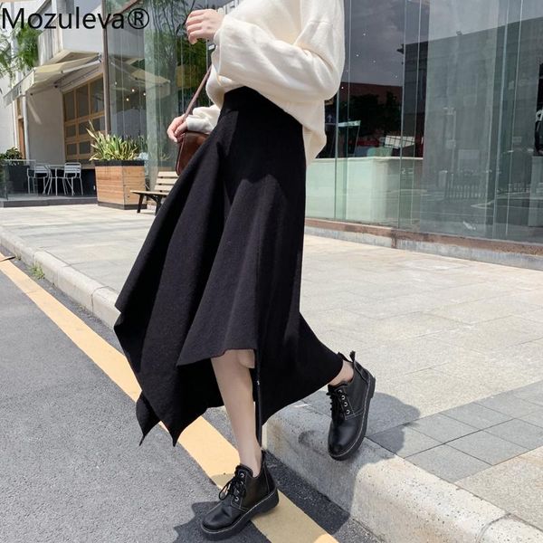 

mozuleva 2020 new style for autumn and winter knitted skirt long female high-waisted skirts, Black