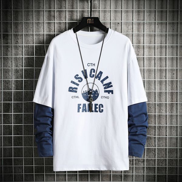 

2021 new autumn fashion oversize pieces black impression male long sleeve neck shirt for man t gzsu, White;black