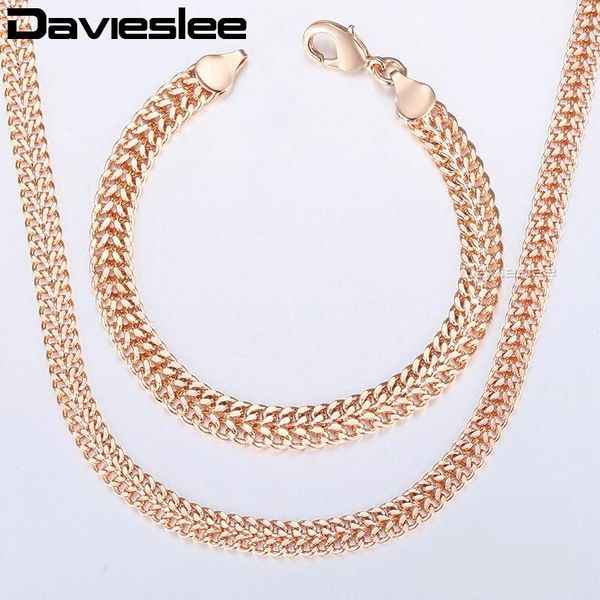 

davieslee jewelry set for women 585 rose gold braided foxtail link chain necklace bracelet set dropshipping jewelry 2020 dcss1, Silver