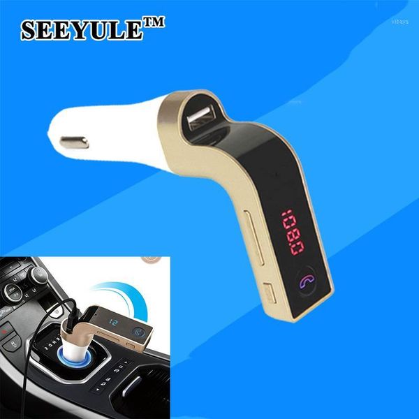 

1pc seeyule car fm transmitter wireless bluetooth receiver speaker hands-phone call red display with usb charger tf card1