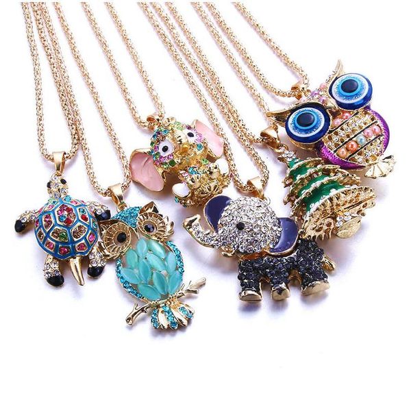 

women sweater chain necklace turtle design rhinestones crystal pendant necklaces jewelry clothing accessories drop jllffl, Silver