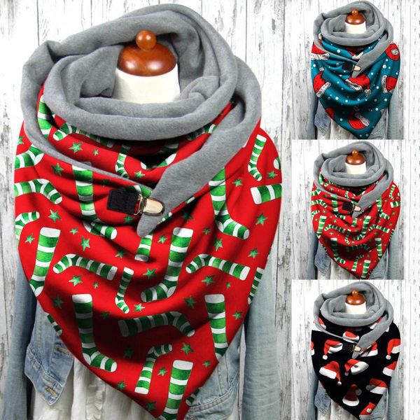 

scarves women 2020 fashion women christmas printing button soft wrap casual warm scarves shawls foulard femme colorful scarf, Blue;gray