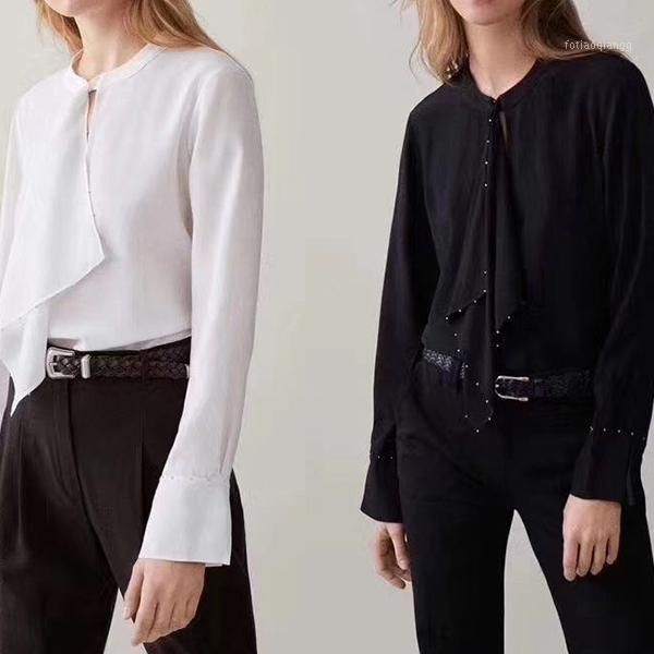 

women shirt 2020 new front short back long hedging ribbon shirt1, White