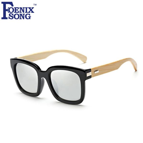 

foenixsong bamboo wooden grain foot sunglasses for men retro women brand designer original square sun glasses, White;black