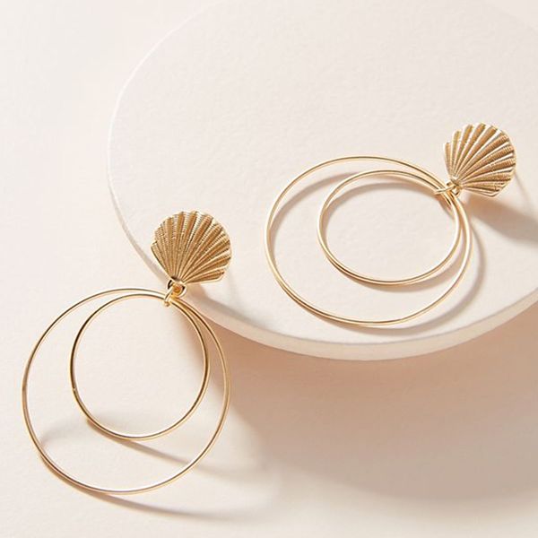 

dangle & chandelier fashion gold color geometric drop earrings for women round simple gifts statement double circle wedding accessory, Silver