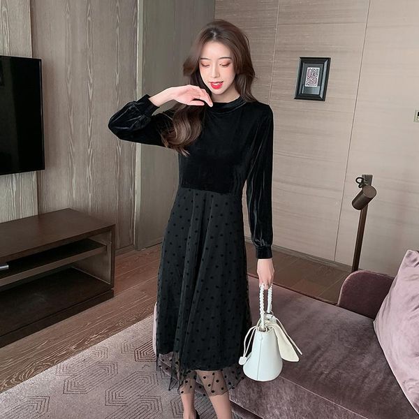 

casual dresses coigarsam 3xl plus size patchwork women one-piece dress korean mesh black 8028, Black;gray